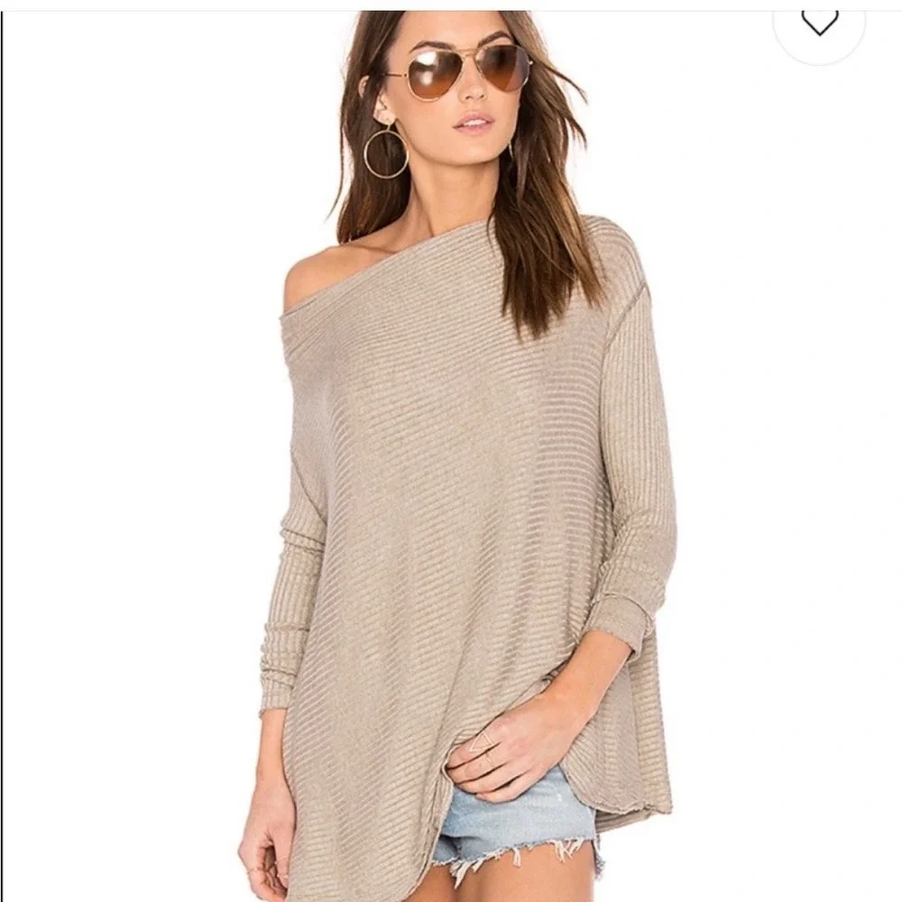 Free‎ People Lover Ribbed Sweater XS Taupe Split Back Cowl Neck Boho  Minimalist